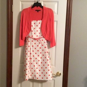 New White with orange polka dot MadisonLeigh dress/ bolero set, size 10